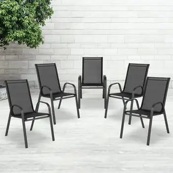 Черен уличен стол серия 5 с гъвкав комфорт и метална рамка