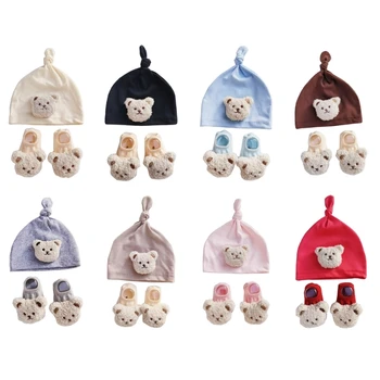 Шапчица за новородено с анимационни мечка, конструирующая подови чорапи за новородени от 0 до 1 година Y55B