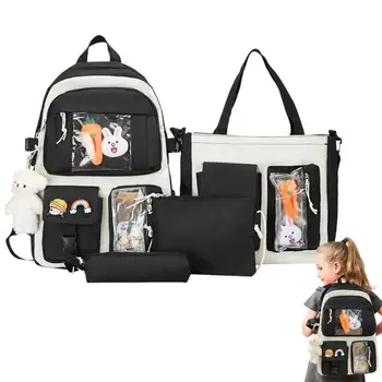 Эстетичные Раници, 4 бр./компл., раница за момичета, чанта на рамото, чанта-молив, Поясная чанта, Определени със собствени игли и висулки за момичета