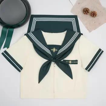 Японската униформи Harajuku Jk Кавайная Дрехи за момичета Зелен моряк на fortune Основен комплект с къс ръкав от Риза, Пола Костюм с лък
