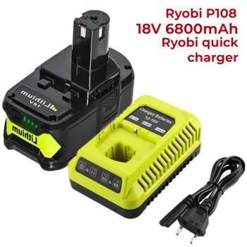за Ryobi 18 6800 mah Литиева батерия с Голям Капацитет за Ryobi ONE + P102 P103 P104 P105 P107 Безжични електрически инструменти + Зарядно устройство