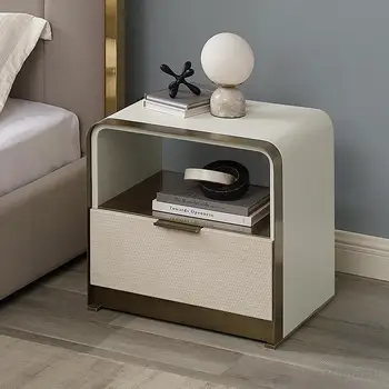 луксозно нощно шкафче за спалнята, италиански модерен дизайн, луксозна кожена нощно шкафче