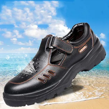 мъжки модни седалките със стоманени пръсти голям размер, защитни обувки, работни сандали от естествена кожа, летни работни обувки, защитни обувки
