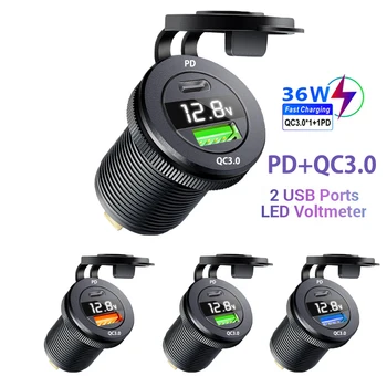 USB C зарядно за Кола 12/24 с два USB конектори PD3.0 и QC3.0 Автомобилен USB-порт С led вольтметром За bmw f30 f20 f10 e53 e87