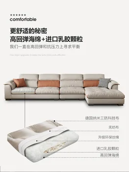 Кожен диван с таблата от телешка кожа, модерен прост светъл луксозен диван за хол с двойно легло и комбинация кожена мека мебел за трима души