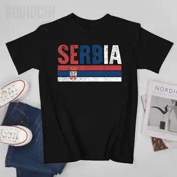 Унисекс, Мъжки Реколта Сръбска Тениска с Флага на Сърбия, Тениски с кръгло деколте, Дамски Тениски За момчета, Тениска от 100% памук